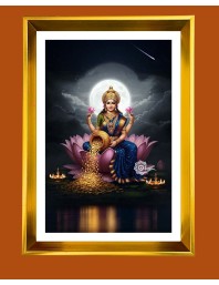 Maa Lakhsmi Golden Photo Frame - 10x14 Inches | Elegant Wooden Frame for Home, Office & Temple Decoration | Spiritual Wall & Table Decor and Gift Item
