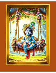 Laddu Gopal  Golden Photo Frame - 10x14 Inches | Elegant Wooden Frame for Home, Office & Temple Decoration | Spiritual Wall & Table Decor and Gift Item