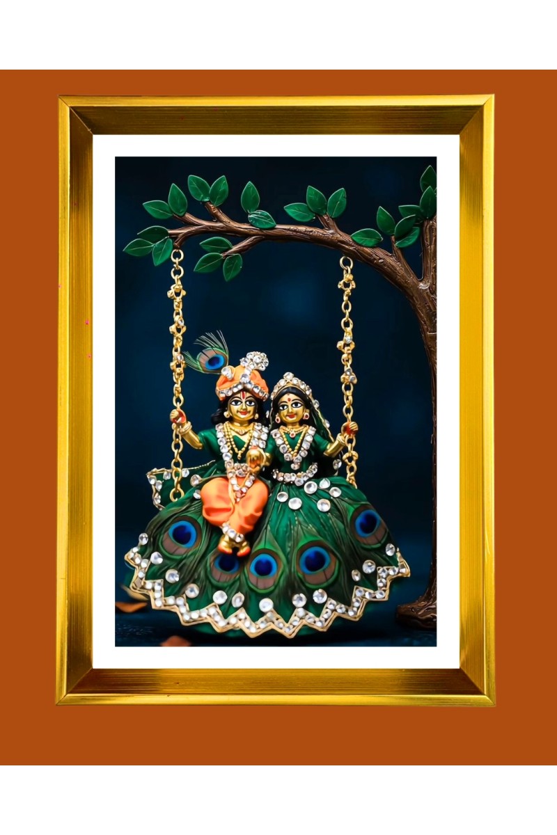 Divine Radha Krishna Golden Photo Frame - 10x14 Inches | Elegant Wooden Frame for Home, Office & Temple Decoration | Spiritual Wall & Table Decor and Gift Item