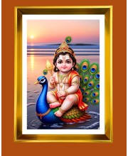Lord Kartikeya.  Golden Photo Frame - 10x14 Inches | Elegant Wooden Frame for Home, Office & Temple Decoration | Spiritual Wall & Table Decor and Gift Item