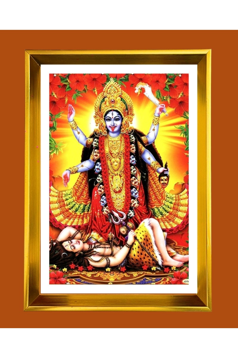 Maa Kaali Golden Photo Frame - 10x14 Inches | Elegant Wooden Frame for Home, Office & Temple Decoration | Spiritual Wall & Table Decor and Gift Item