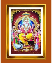 Lord Vishwakarma Golden Photo Frame - 10x14 Inches | Elegant Wooden Frame for Home, Office & Temple Decoration | Spiritual Wall & Table Decor and Gift Item