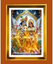 Divine Radha Krishna Golden Photo Frame - 10x14 Inches | Elegant Wooden Frame for Home, Office & Temple Decoration | Spiritual Wall & Table Decor and Gift Item