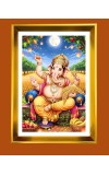 Lord Ganesh Golden Photo Frame - 10x14 Inches | Elegant Wooden Frame for Home, Office & Temple Decoration | Spiritual Wall & Table Decor and Gift Item
