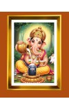 Lord Ganesh Golden Photo Frame - 10x14 Inches | Elegant Wooden Frame for Home, Office & Temple Decoration | Spiritual Wall & Table Decor and Gift Item