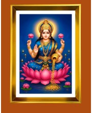 Maa Lakhsmi Golden Photo Frame - 10x14 Inches | Elegant Wooden Frame for Home, Office & Temple Decoration | Spiritual Wall & Table Decor and Gift Item