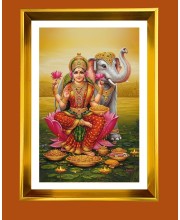 Maa Lakhsmi Golden Photo Frame - 10x14 Inches | Elegant Wooden Frame for Home, Office & Temple Decoration | Spiritual Wall & Table Decor and Gift Item