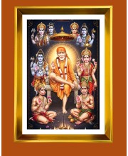  Shirdi Sai Baba  Golden Photo Frame - 10x14 Inches | Elegant Wooden Frame for Home, Office & Temple Decoration | Spiritual Wall & Table Decor and Gift Item