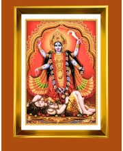 Maa Kaali Golden Photo Frame - 10x14 Inches | Elegant Wooden Frame for Home, Office & Temple Decoration | Spiritual Wall & Table Decor and Gift Item