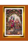 Divine Radha krishna Golden Photo Frame - 10x14 Inches | Elegant Wooden Frame for Home, Office & Temple Decoration | Spiritual Wall & Table Decor and Gift Item