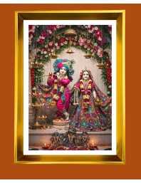 Divine Radha krishna Golden Photo Frame - 10x14 Inches | Elegant Wooden Frame for Home, Office & Temple Decoration | Spiritual Wall & Table Decor and Gift Item