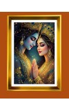 Divine Radha krishna Golden Photo Frame - 10x14 Inches | Elegant Wooden Frame for Home, Office & Temple Decoration | Spiritual Wall & Table Decor and Gift Item