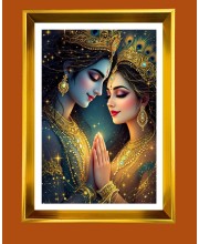 Divine Radha krishna Golden Photo Frame - 10x14 Inches | Elegant Wooden Frame for Home, Office & Temple Decoration | Spiritual Wall & Table Decor and Gift Item