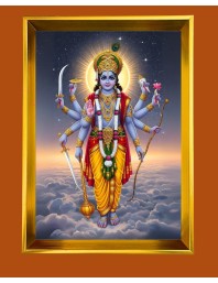  Lord Vishnu Golden Photo Frame - 10x14 Inches | Elegant Wooden Frame for Home, Office & Temple Decoration | Spiritual Wall & Table Decor and Gift Item