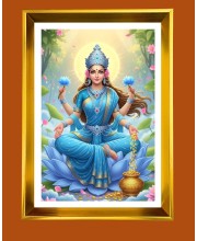 Maa Lakhsmi Golden Photo Frame - 10x14 Inches | Elegant Wooden Frame for Home, Office & Temple Decoration | Spiritual Wall & Table Decor and Gift Item