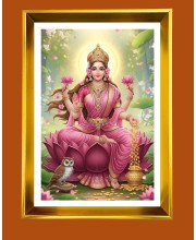 Maa Lakhsmi Golden Photo Frame - 10x14 Inches | Elegant Wooden Frame for Home, Office & Temple Decoration | Spiritual Wall & Table Decor and Gift Item