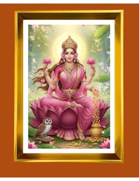 Maa Lakhsmi Golden Photo Frame - 10x14 Inches | Elegant Wooden Frame for Home, Office & Temple Decoration | Spiritual Wall & Table Decor and Gift Item