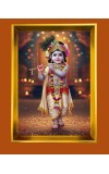 Little Divine Krishna Golden Photo Frame - 10x14 Inches | Elegant Wooden Frame for Home, Office & Temple Decoration | Spiritual Wall & Table Decor and Gift Item
