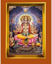 Lord Brahma Golden Photo Frame - 10x14 Inches | Elegant Wooden Frame for Home, Office & Temple Decoration | Spiritual Wall & Table Decor and Gift Item