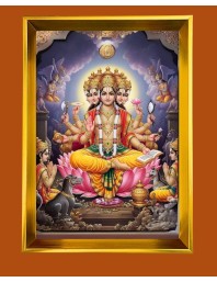Lord Brahma Golden Photo Frame - 10x14 Inches | Elegant Wooden Frame for Home, Office & Temple Decoration | Spiritual Wall & Table Decor and Gift Item