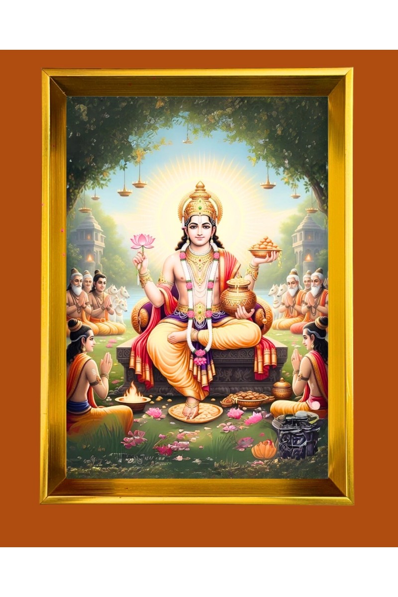Lord Muruga Golden Photo Frame - 10x14 Inches | Elegant Wooden Frame for Home, Office & Temple Decoration | Spiritual Wall & Table Decor and Gift Item