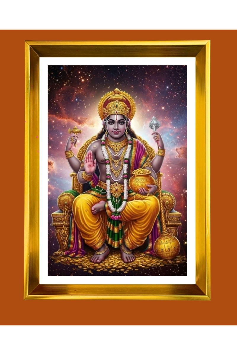 Lord Kubera Golden Photo Frame - 10x14 Inches | Elegant Wooden Frame for Home, Office & Temple Decoration | Spiritual Wall & Table Decor and Gift Item