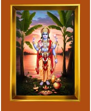 Lord Vishnu Golden Photo Frame - 10x14 Inches | Elegant Wooden Frame for Home, Office & Temple Decoration | Spiritual Wall & Table Decor and Gift Item