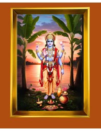 Lord Vishnu Golden Photo Frame - 10x14 Inches | Elegant Wooden Frame for Home, Office & Temple Decoration | Spiritual Wall & Table Decor and Gift Item
