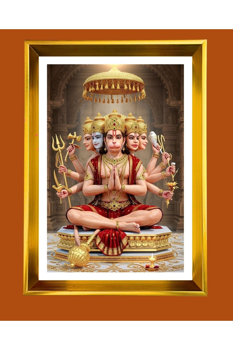 Lord Hanuman Golden Photo Frame - 10x14 Inches | Elegant Wooden Frame for Home, Office & Temple Decoration | Spiritual Wall & Table Decor and Gift Item