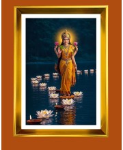 Maa Lakhsmi Golden Photo Frame - 10x14 Inches | Elegant Wooden Frame for Home, Office & Temple Decoration | Spiritual Wall & Table Decor and Gift Item