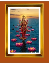 Maa Lakhsmi Golden Photo Frame - 10x14 Inches | Elegant Wooden Frame for Home, Office & Temple Decoration | Spiritual Wall & Table Decor and Gift Item