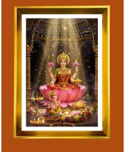 Maa Lakhsmi Golden Photo Frame - 10x14 Inches | Elegant Wooden Frame for Home, Office & Temple Decoration | Spiritual Wall & Table Decor and Gift Item