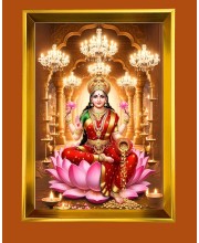 Maa Lakhsmi Golden Photo Frame - 10x14 Inches | Elegant Wooden Frame for Home, Office & Temple Decoration | Spiritual Wall & Table Decor and Gift Item