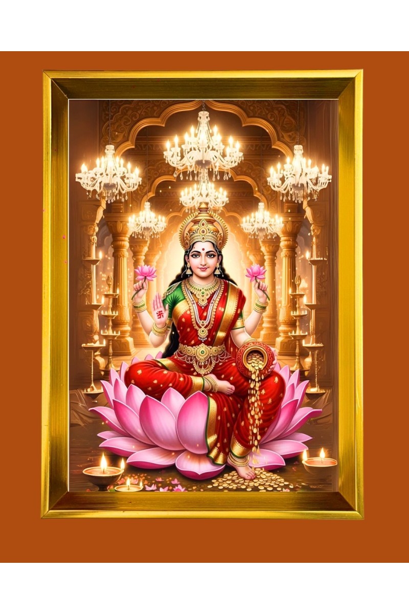 Maa Lakhsmi Golden Photo Frame - 10x14 Inches | Elegant Wooden Frame for Home, Office & Temple Decoration | Spiritual Wall & Table Decor and Gift Item