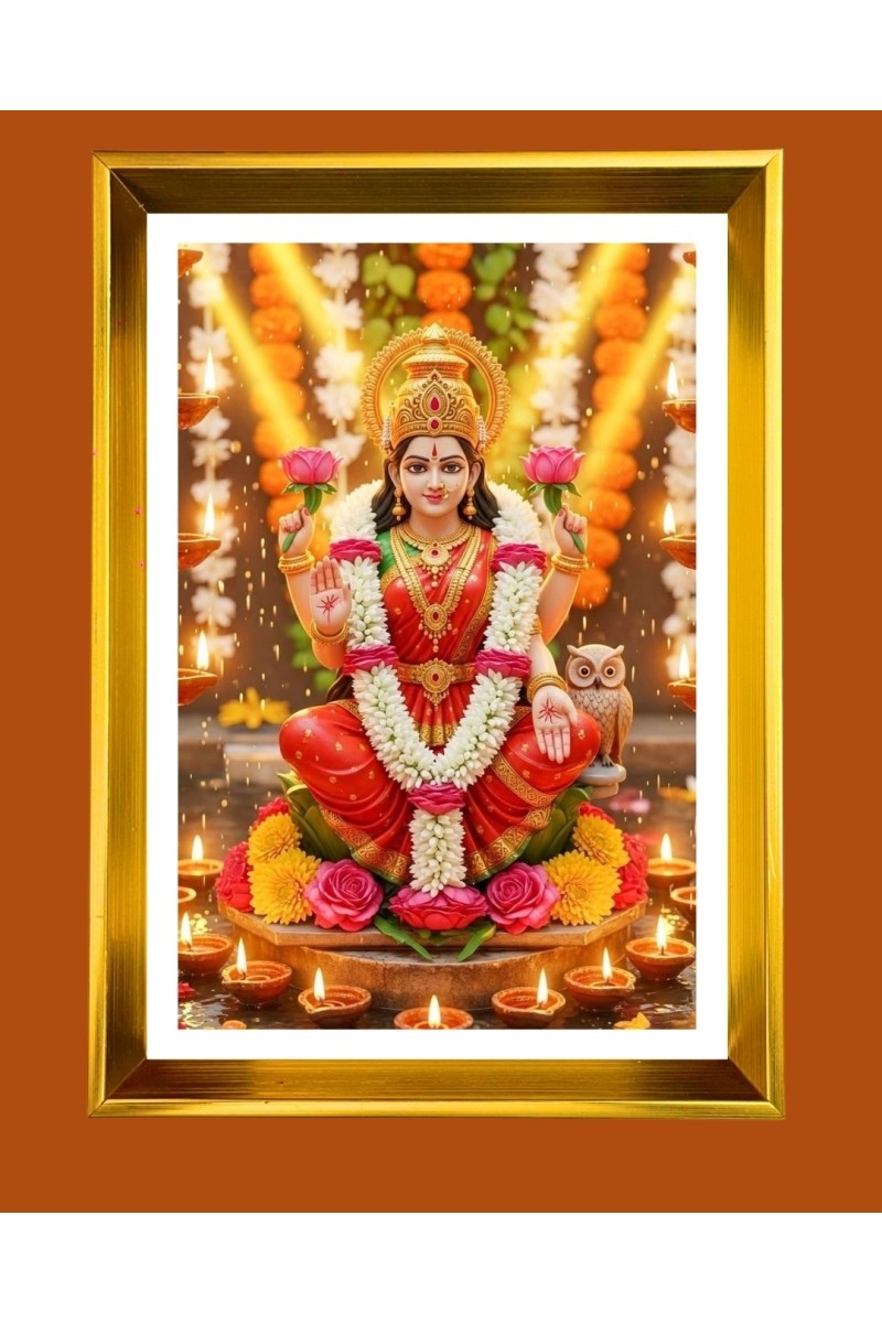 Maa Lakhsmi Golden Photo Frame - 10x14 Inches | Elegant Wooden Frame for Home, Office & Temple Decoration | Spiritual Wall & Table Decor and Gift Item