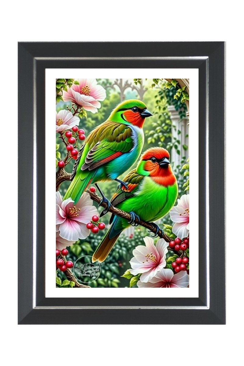 Parrot lovebirds  Photo Frame | 10x14 Inch Black Designer Wall & Table Frame | Perfect for Gifting & Home Decor