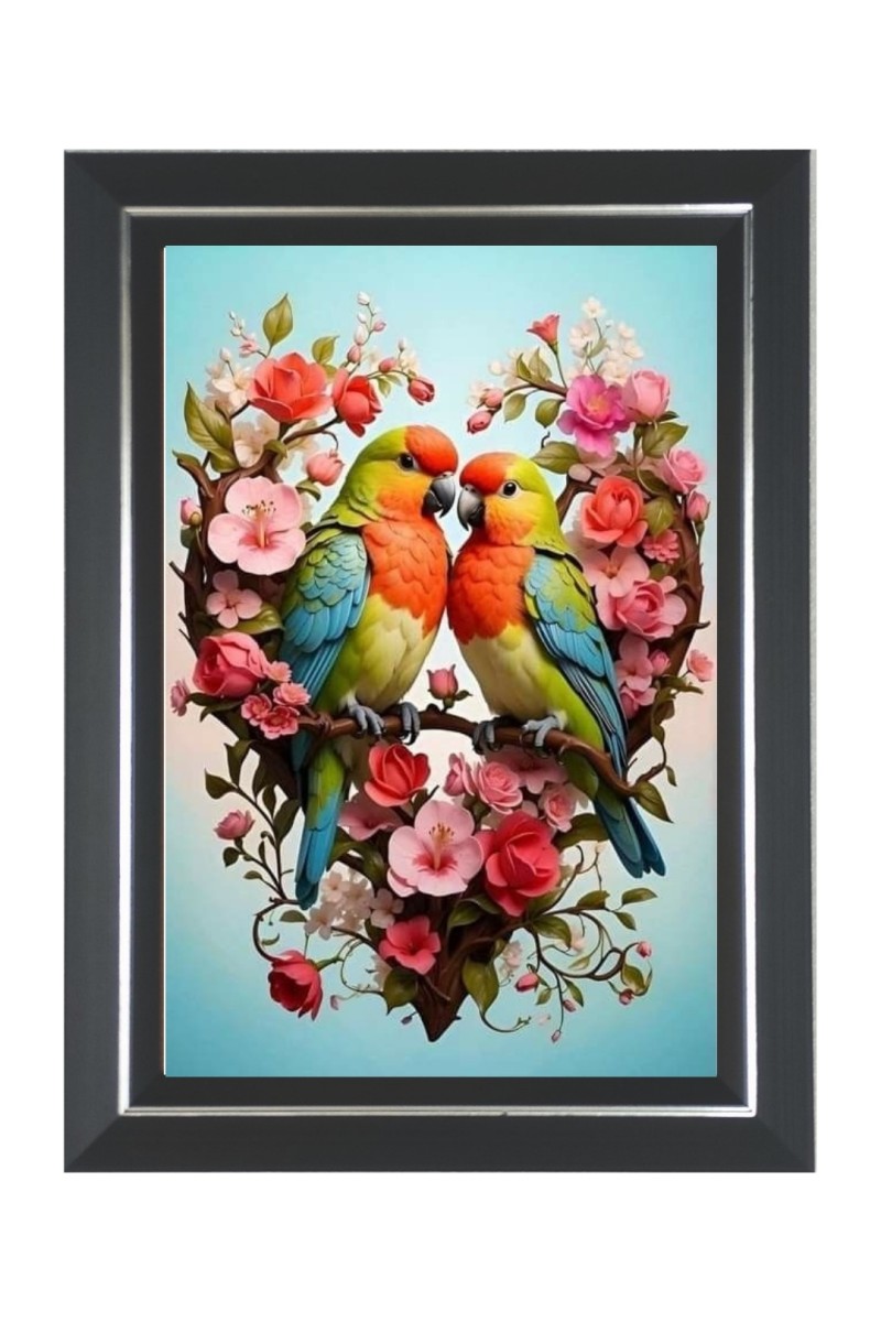 Rosy-faced lovebird Photo Frame | 10x14 Inch Black Designer Wall & Table Frame | Perfect for Gifting & Home Decor