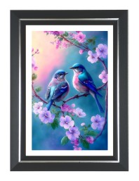 Plum-headed Parakeets Photo Frame | 10x14 Inch Black Designer Wall & Table Frame | Perfect for Gifting & Home Decor