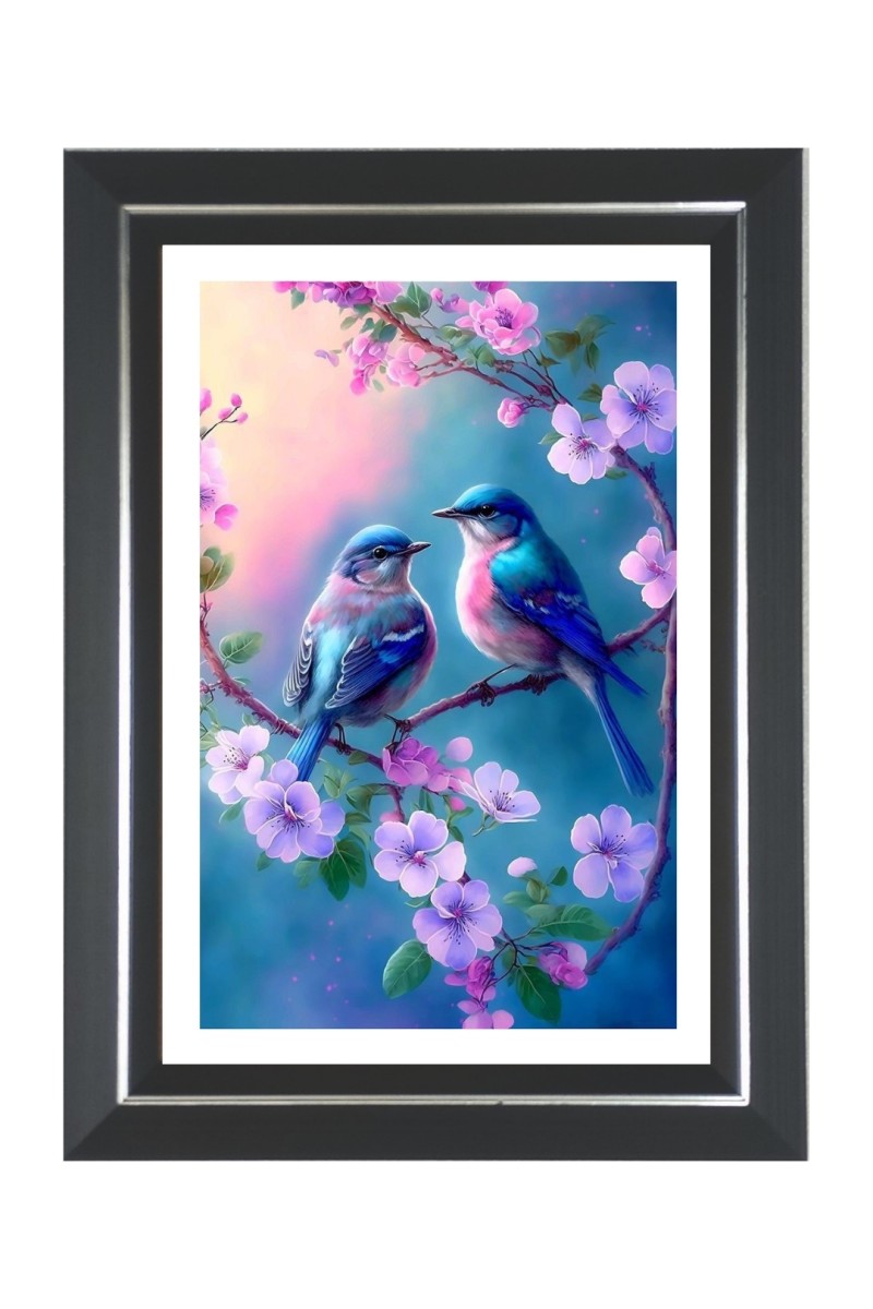 Plum-headed Parakeets Photo Frame | 10x14 Inch Black Designer Wall & Table Frame | Perfect for Gifting & Home Decor
