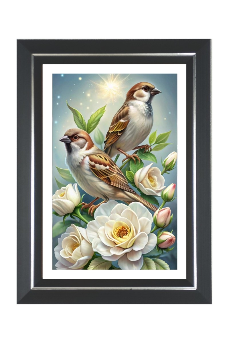 Two Birds Sparrows Photo Frame | 10x14 Inch Black Designer Wall & Table Frame | Perfect for Gifting & Home Decor