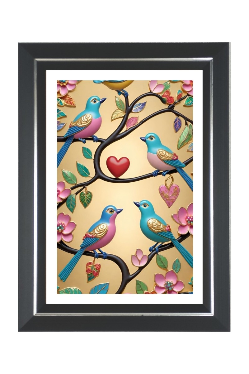 Birds Branches Flowers Photo Frame | 10x14 Inch Black Designer Wall & Table Frame | Perfect for Gifting & Home Decor
