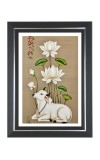Cow and Lotus Flowers Photo Frame | 10x14 Inch Black Designer Wall & Table Frame | Perfect for Gifting & Home Decor