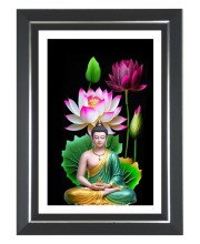 Buddha statue blooming lotus flowers Photo Frame | 10x14 Inch Black Designer Wall & Table Frame | Perfect for Gifting & Home Decor