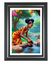 African women in a river Photo Frame | 10x14 Inch Black Designer Wall & Table Frame | Perfect for Gifting & Home Decor