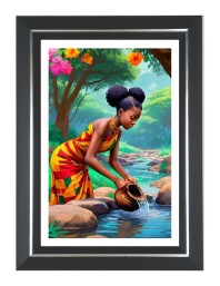 African women in a river Photo Frame | 10x14 Inch Black Designer Wall & Table Frame | Perfect for Gifting & Home Decor