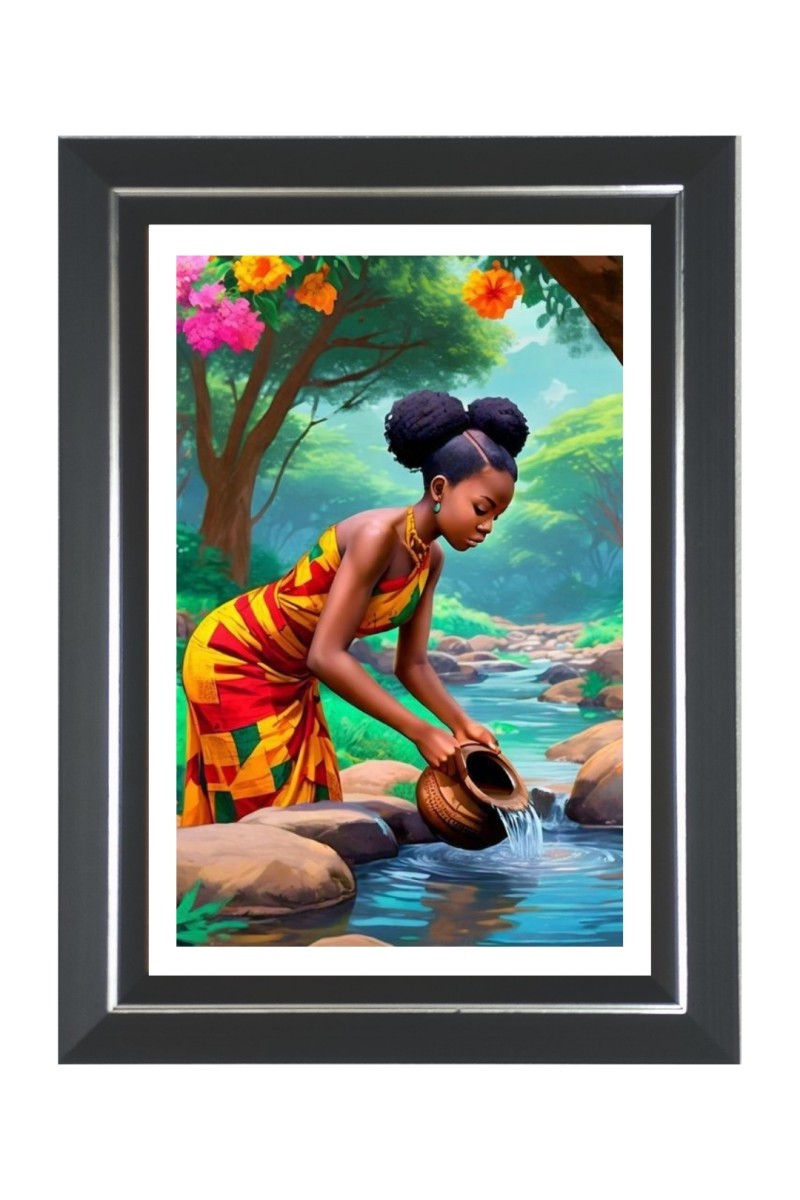 African women in a river Photo Frame | 10x14 Inch Black Designer Wall & Table Frame | Perfect for Gifting & Home Decor