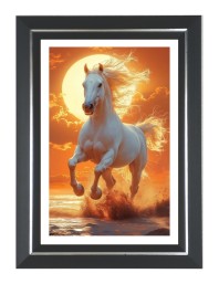  White Horse  Photo Frame | 10x14 Inch Black Designer Wall & Table Frame | Perfect for Gifting & Home Decor
