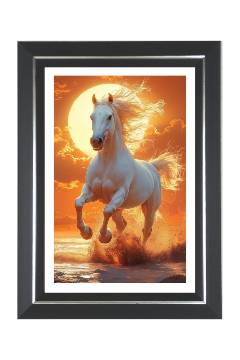  White Horse  Photo Frame | 10x14 Inch Black Designer Wall & Table Frame | Perfect for Gifting & Home Decor