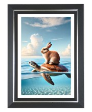 Rabbit and Tortoise Photo Frame | 10x14 Inch Black Designer Wall & Table Frame | Perfect for Gifting & Home Decor