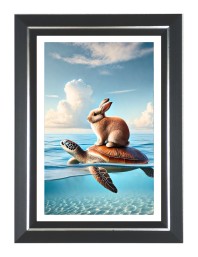 Rabbit and Tortoise Photo Frame | 10x14 Inch Black Designer Wall & Table Frame | Perfect for Gifting & Home Decor